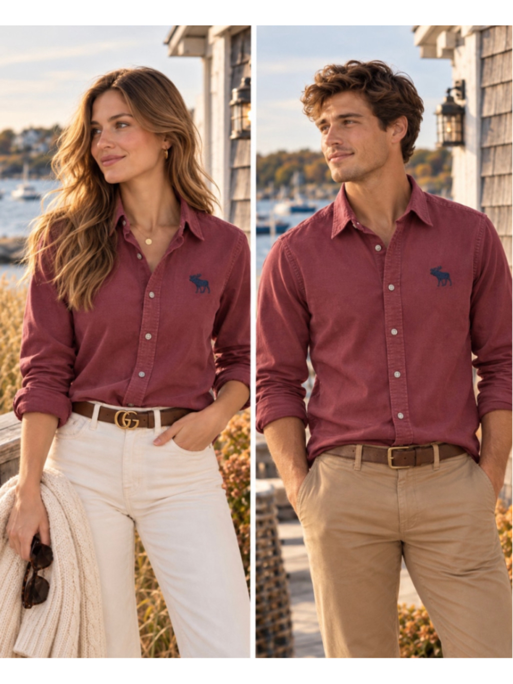 Abercrombie & Fitch Men’s Small Burgundy Stretch Oxford Shirt Large Moose Logo
